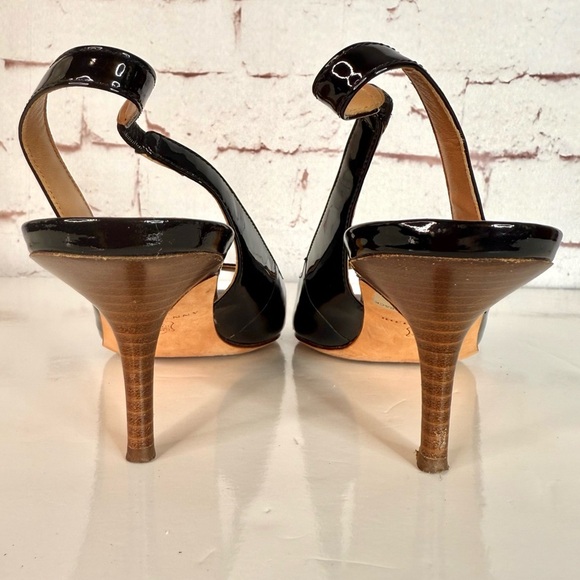 ANN TAYLOR Perfect KH Slingback Black Patent Leather Peep Toe Size 7.5 Heels - Picture 8 of 15